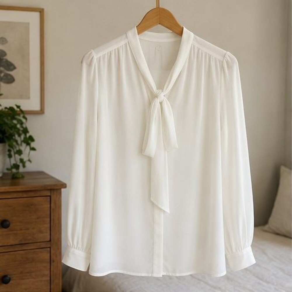 White Chiffon Tie Neck Blouse